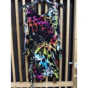 Vintage Cache Top Womens Size M Pink Green Yellow Split Sleeves Abstract Top